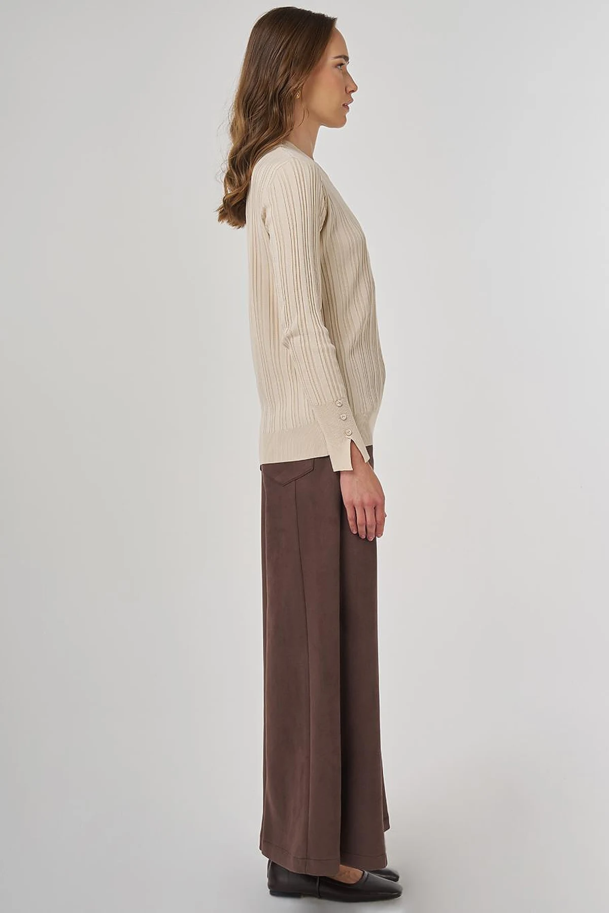 Accessory Buttoned Knit Sweater Stone