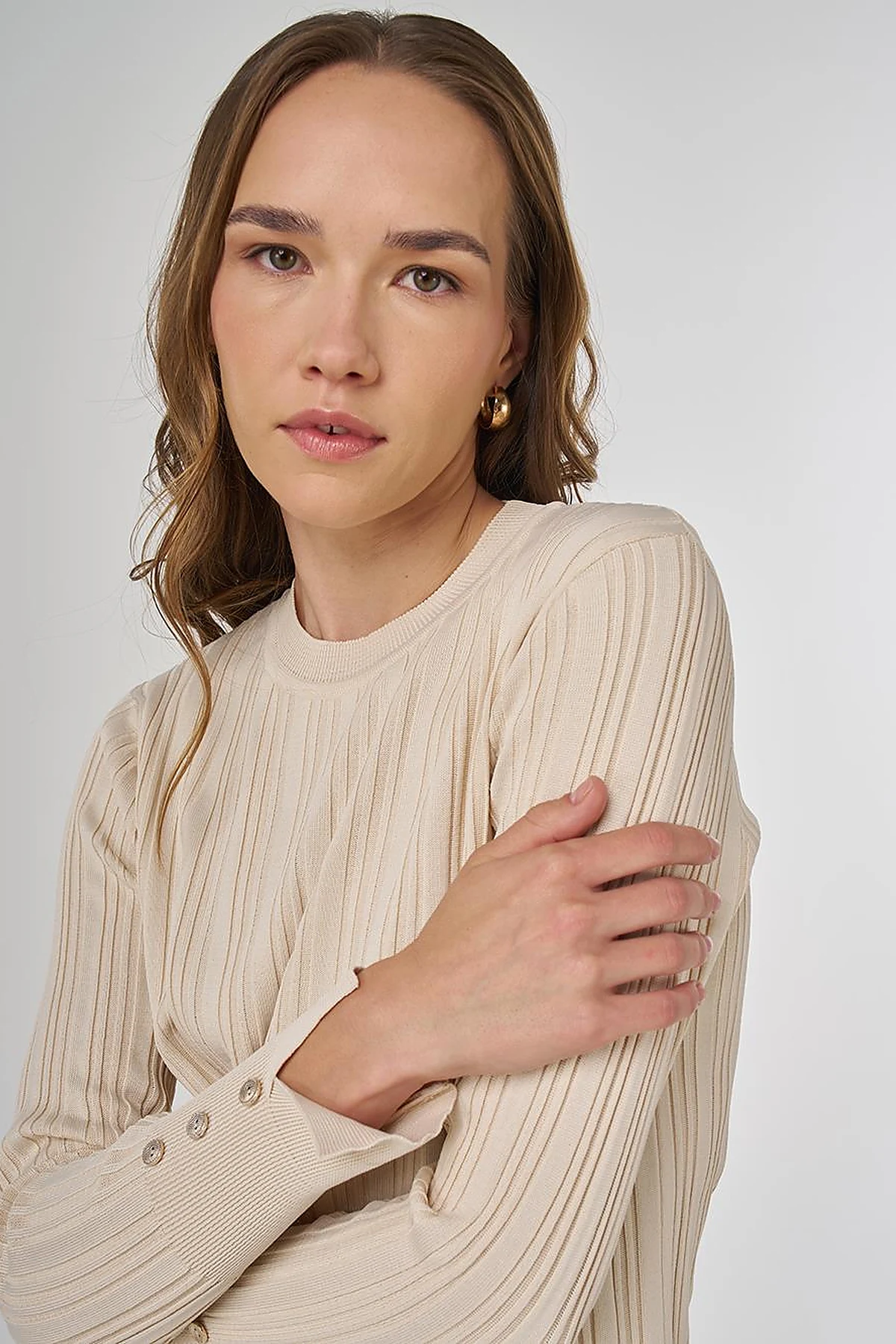 Accessory Buttoned Knit Sweater Stone