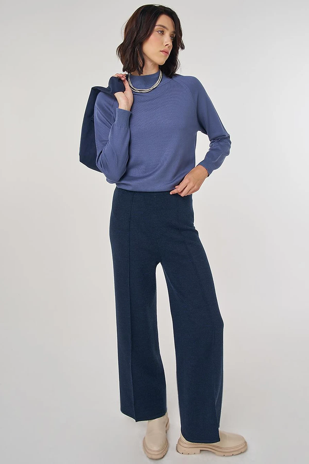 Ribbed Knit Pants Navy