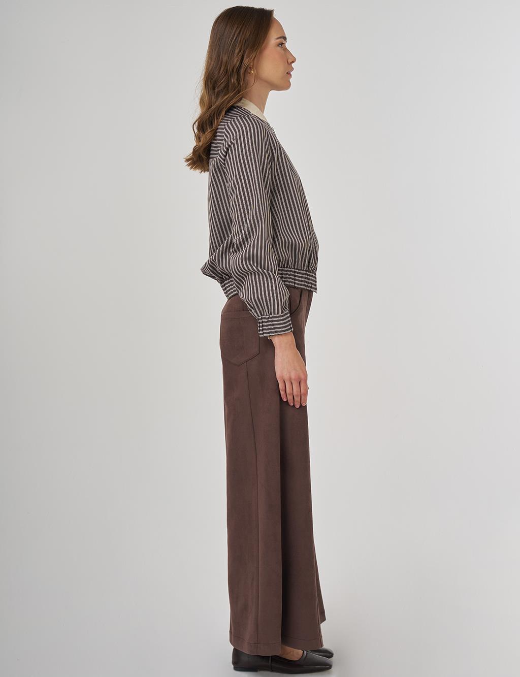 College Collar Viscose Blouse Brown