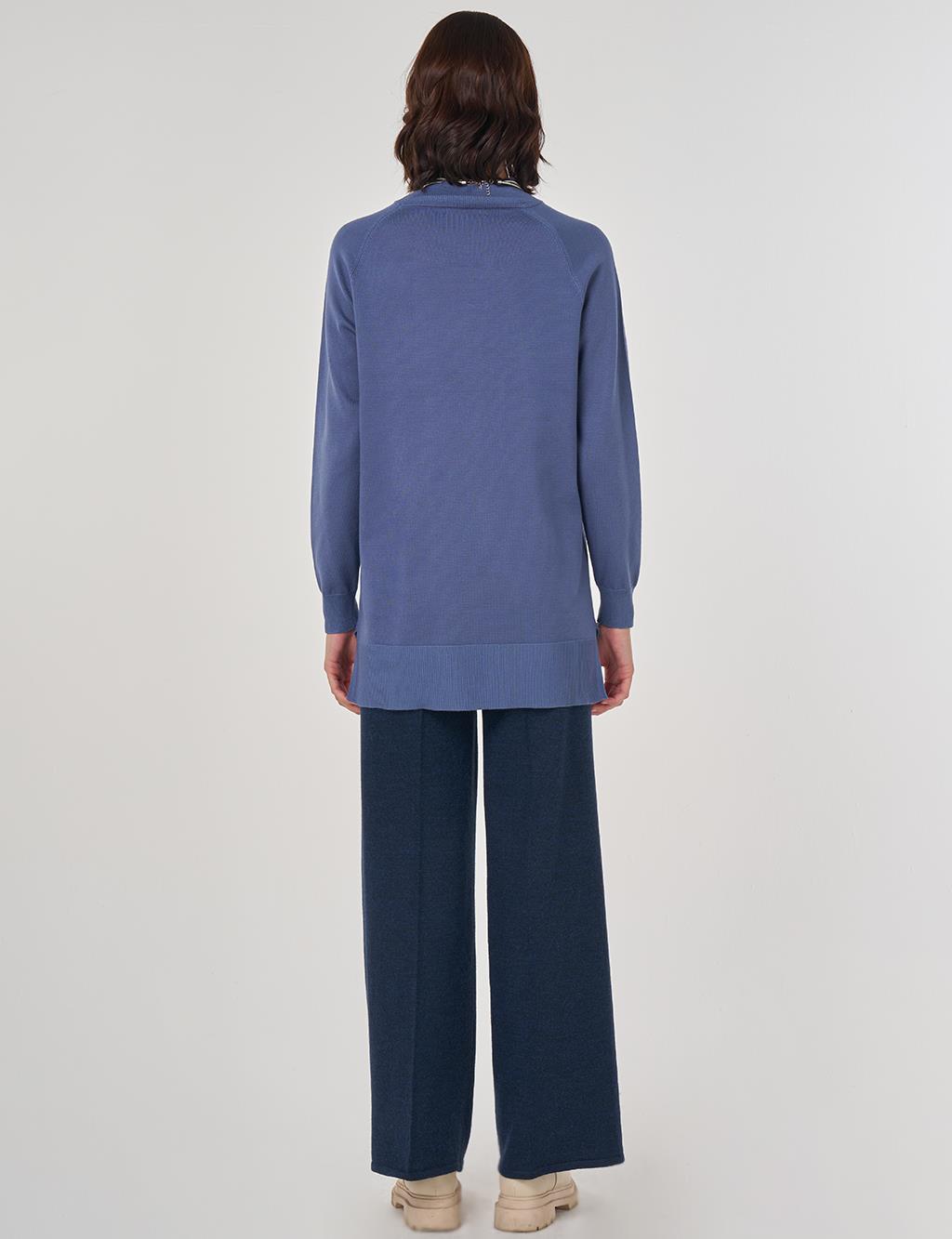 Yarım Balıkçı Yaka Viskon Triko Tunik Taç Mavisi 