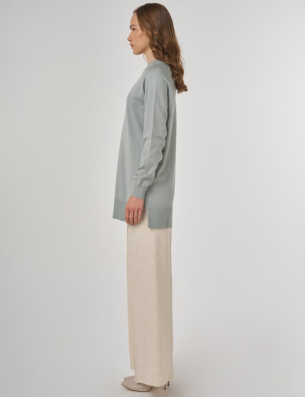 Yarım Balıkçı Yaka Viskon Triko Tunik Yosun Yeşili 