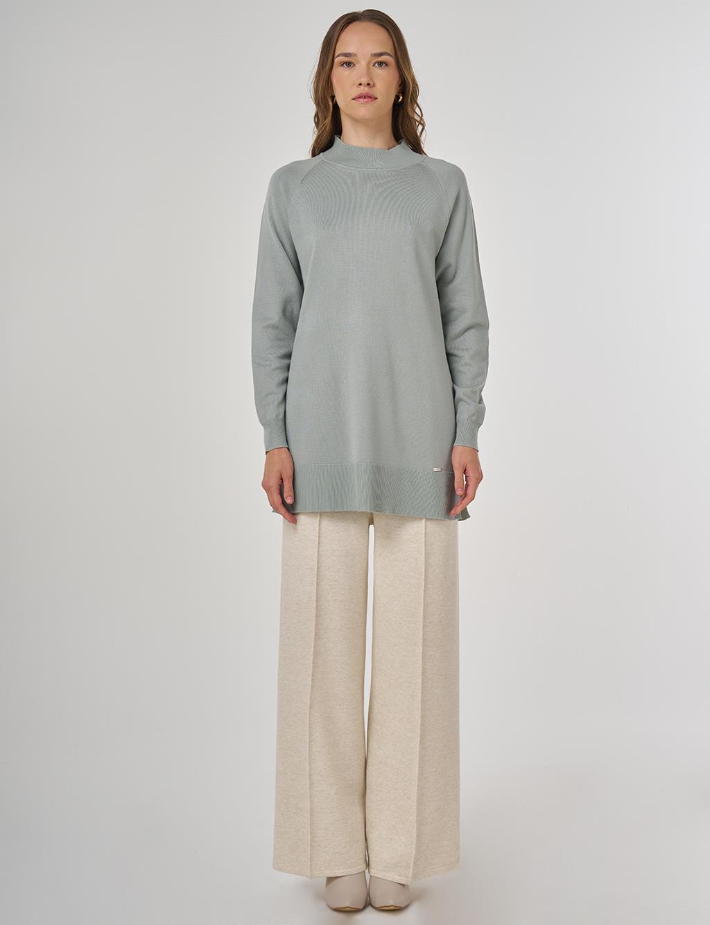 Yarım Balıkçı Yaka Viskon Triko Tunik Yosun Yeşili 