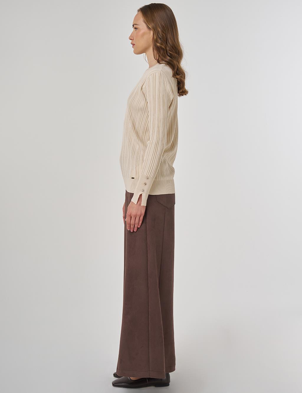 Aksesuar Düğmeli Triko Kazak Taş