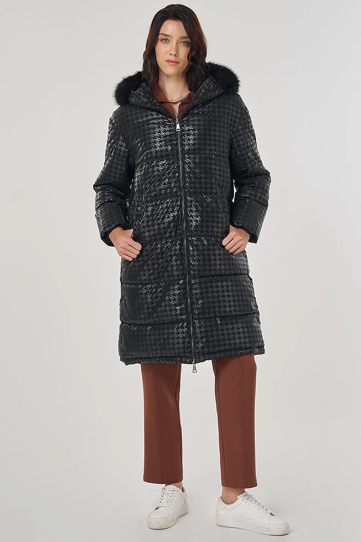 Kazayağı Desen Anorak Mont Siyah