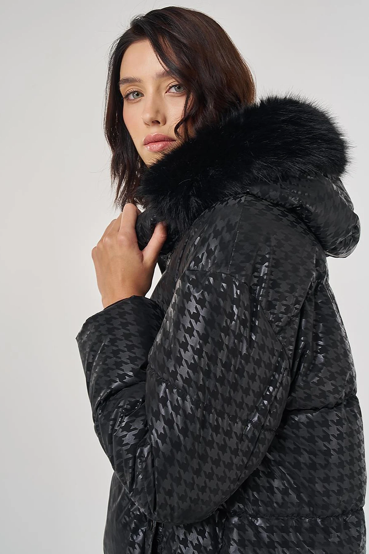 Kazayağı Desen Anorak Mont Siyah