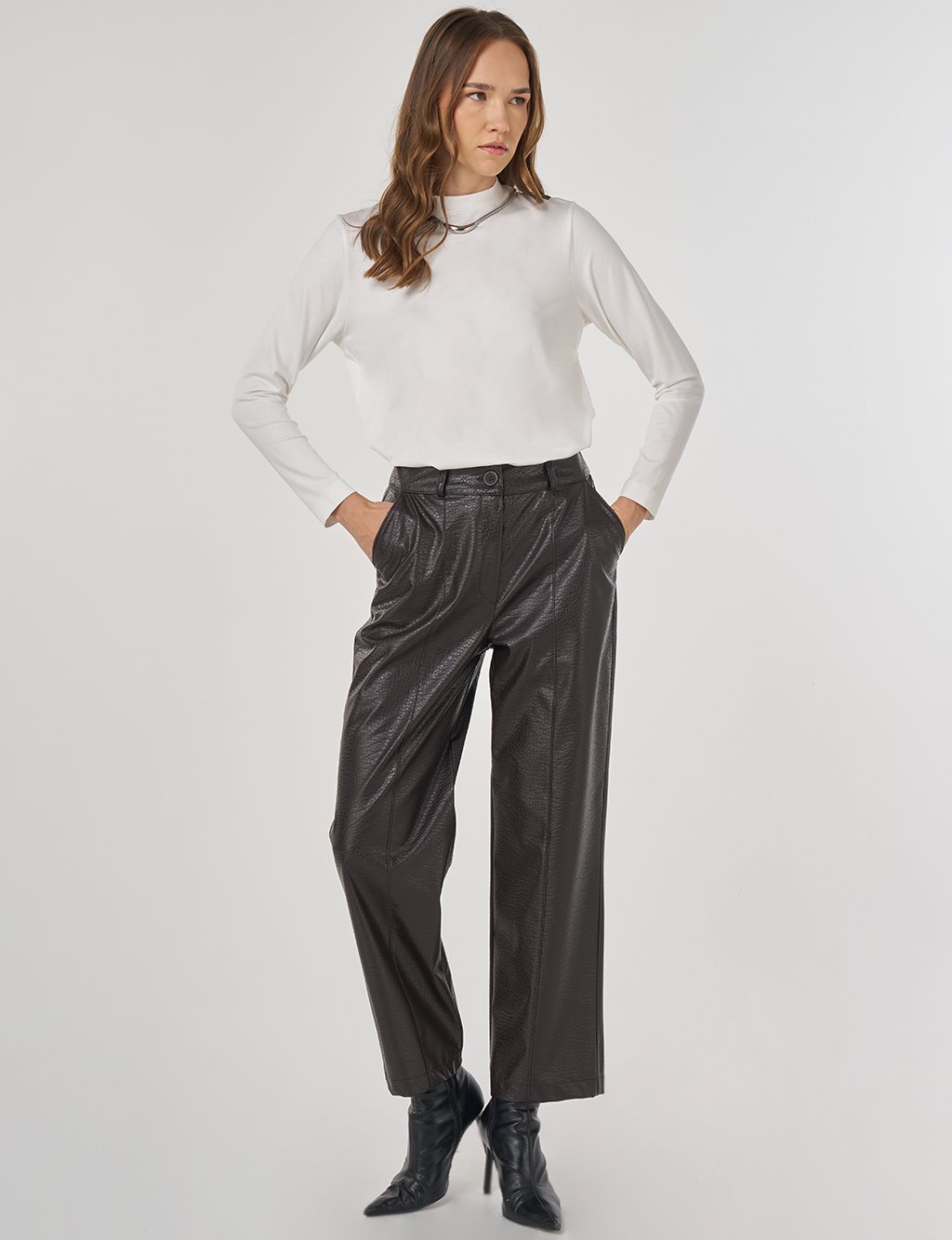 Seam Stitch Faux Leather Pants Dark Brown
