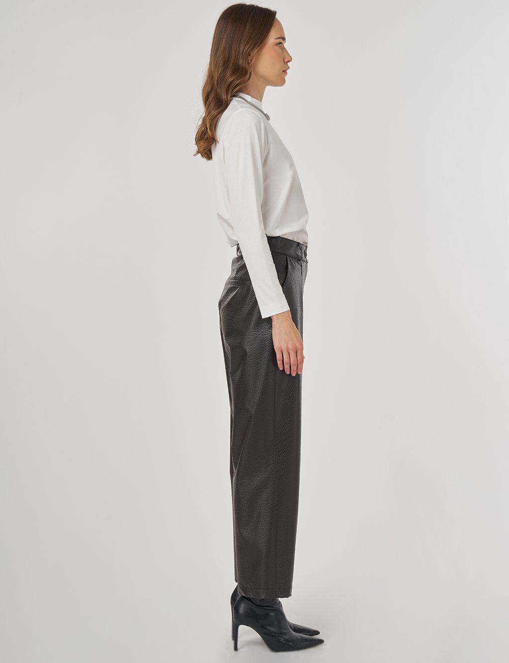 Seam Stitch Faux Leather Pants Dark Brown