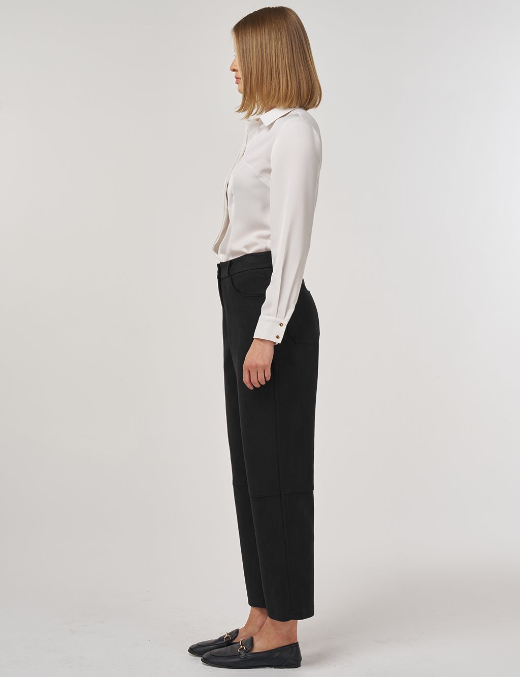 Suede Pants with Stitching Detail Black