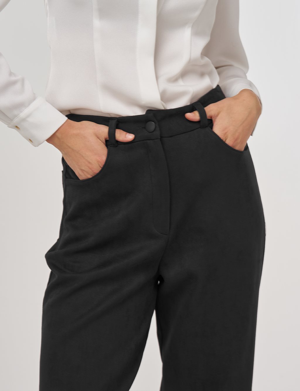 Suede Pants with Stitching Detail Black