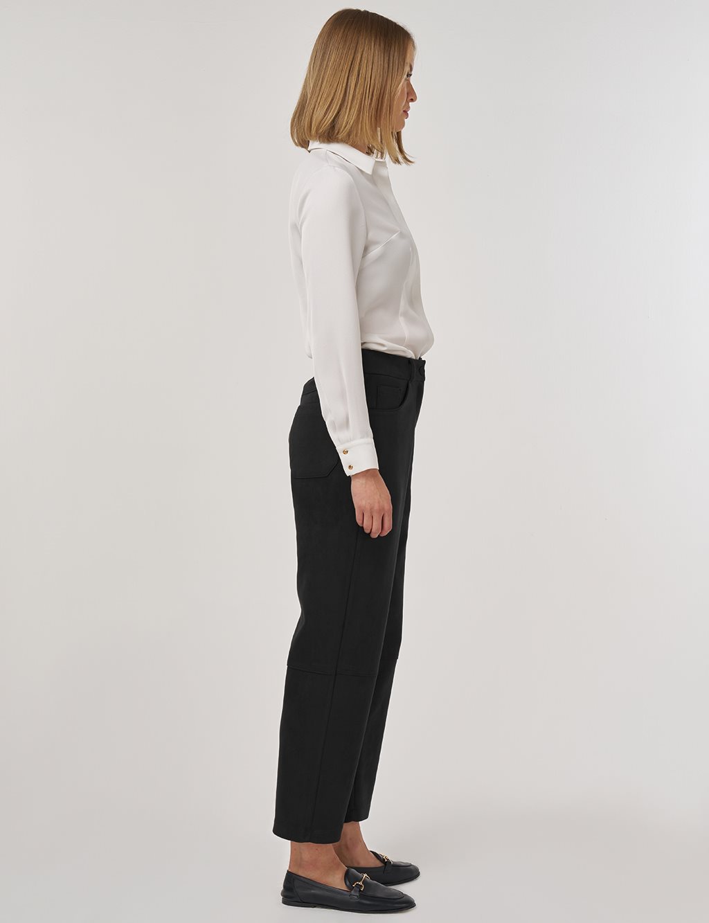 Suede Pants with Stitching Detail Black