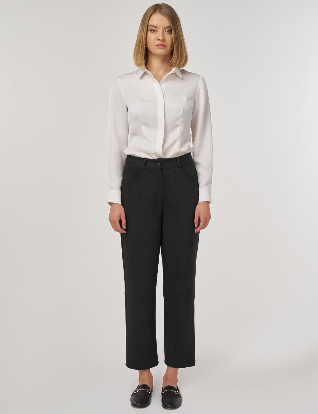 Suede Pants with Stitching Detail Black