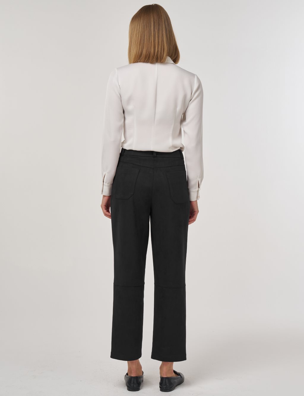 Suede Pants with Stitching Detail Black