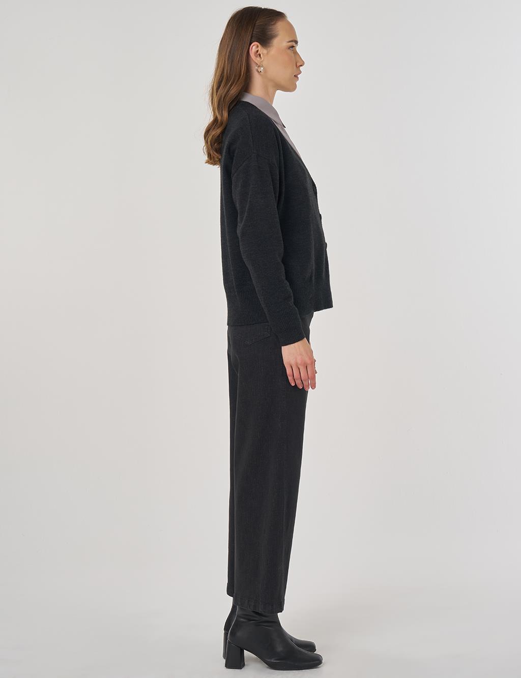 Embroidered Knit Cardigan Anthracite