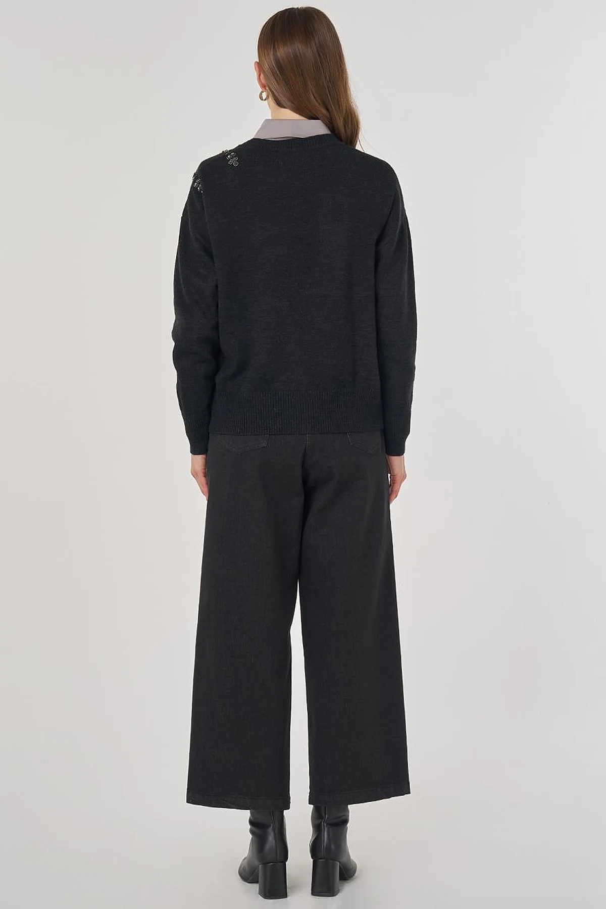 Embroidered Knit Cardigan Anthracite