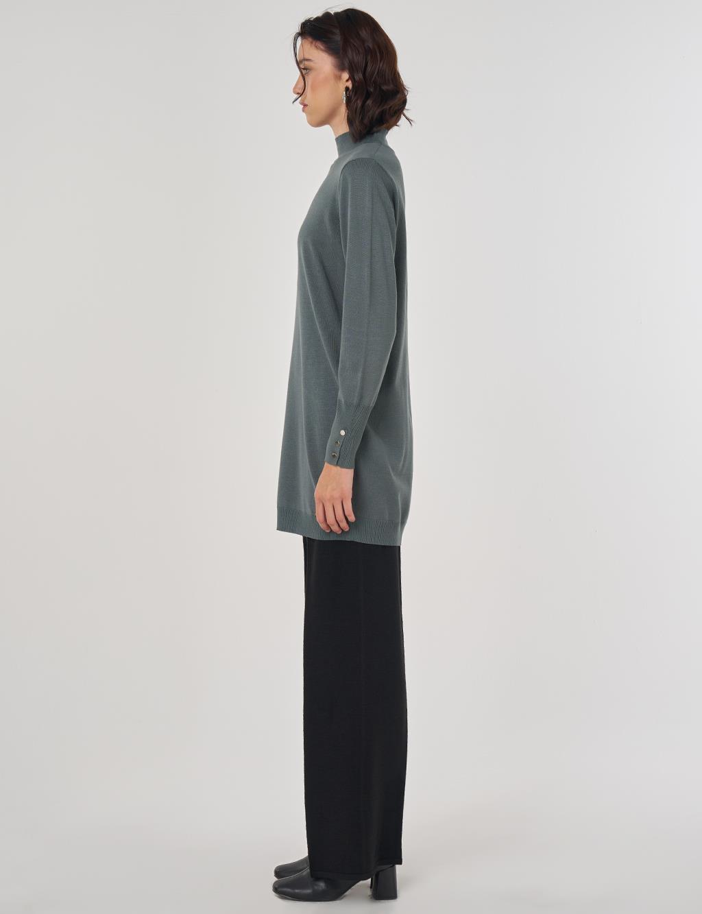 Turtleneck Basic Viscose Knit Tunic Moss Green