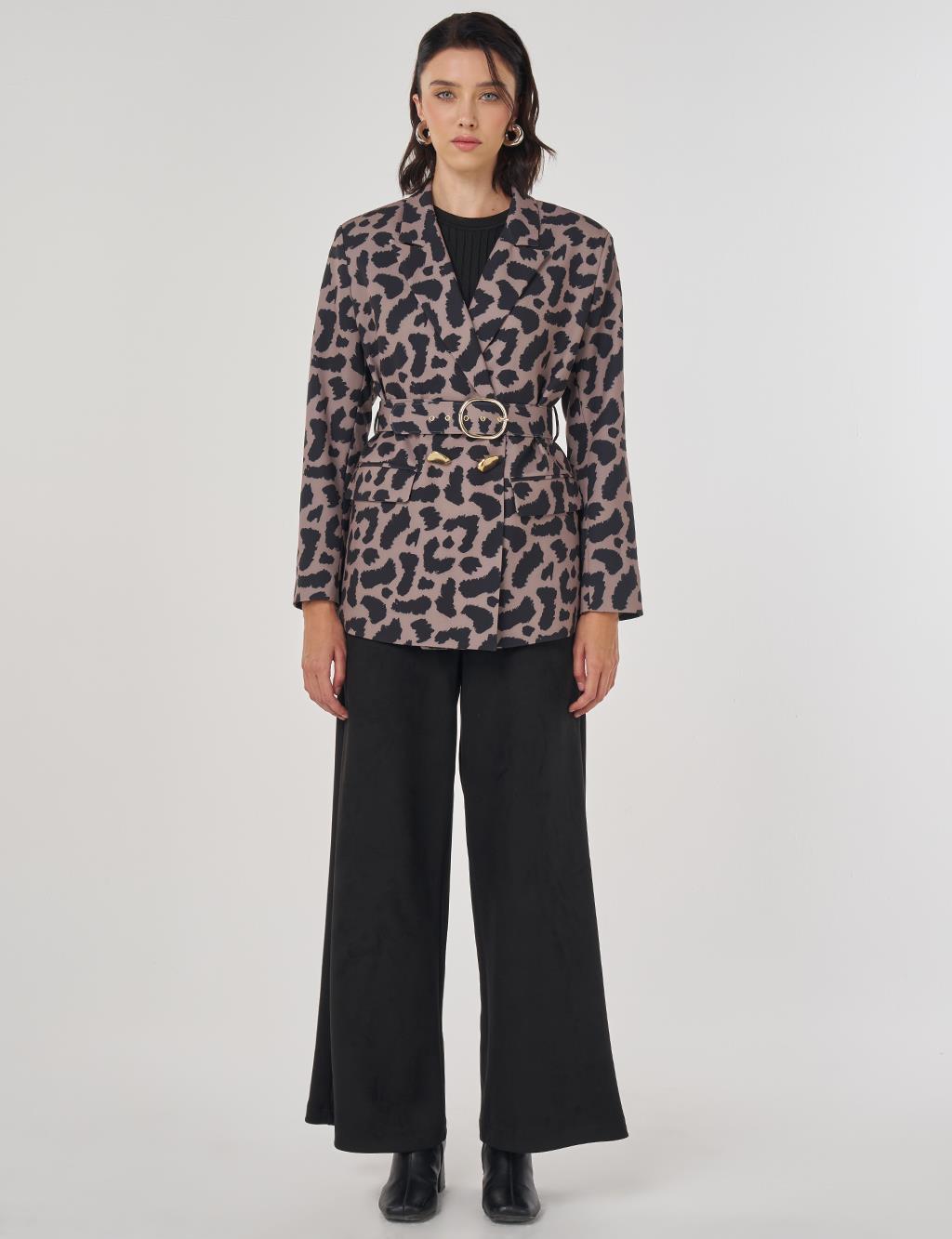 Leopard Pattern Blazer Jacket Taupe