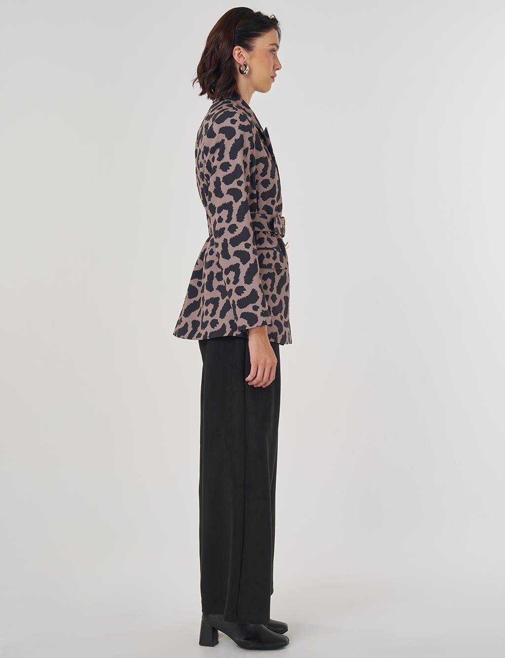 Leopard Pattern Blazer Jacket Taupe