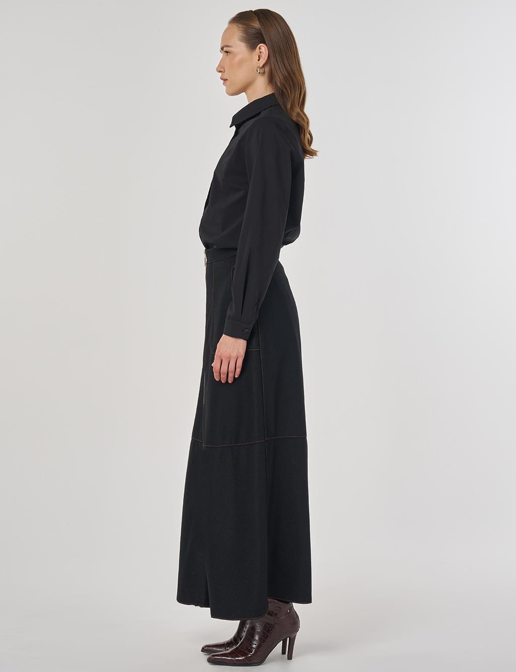 Zipper Closure Wool Skirt Black