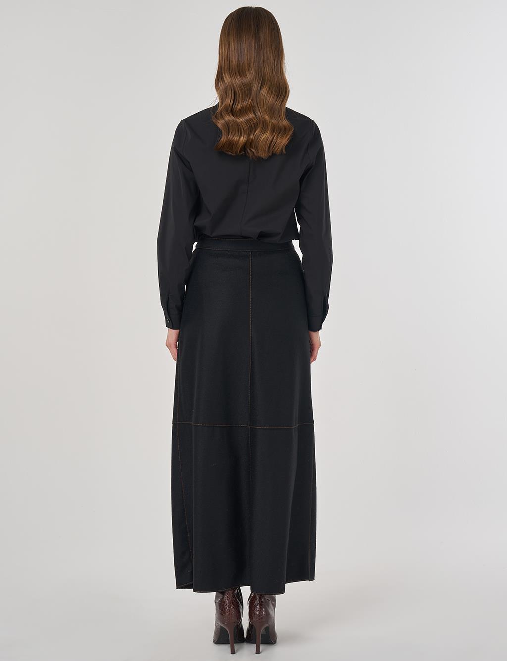 Zipper Closure Wool Skirt Black