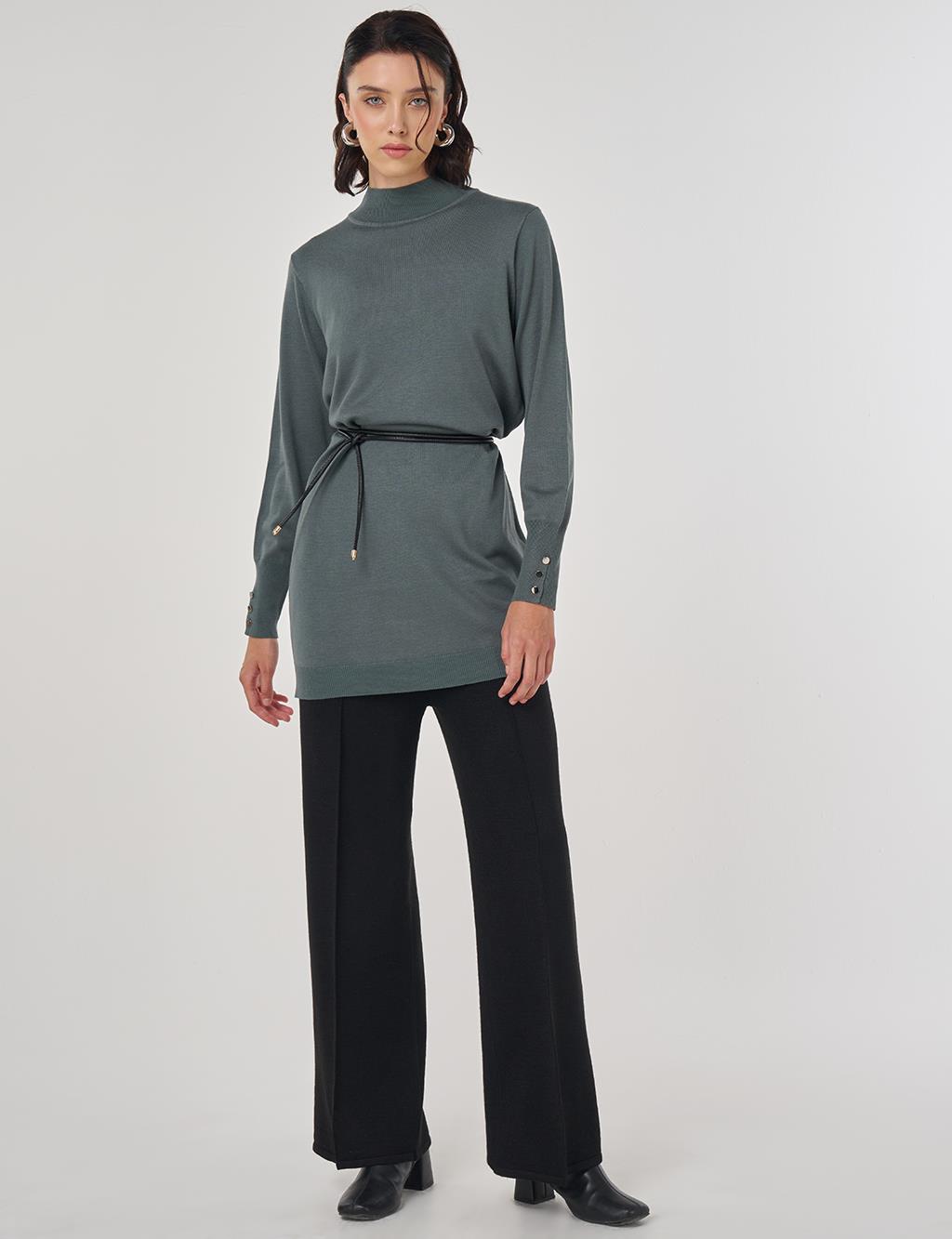Turtleneck Basic Viscose Knit Tunic Moss Green