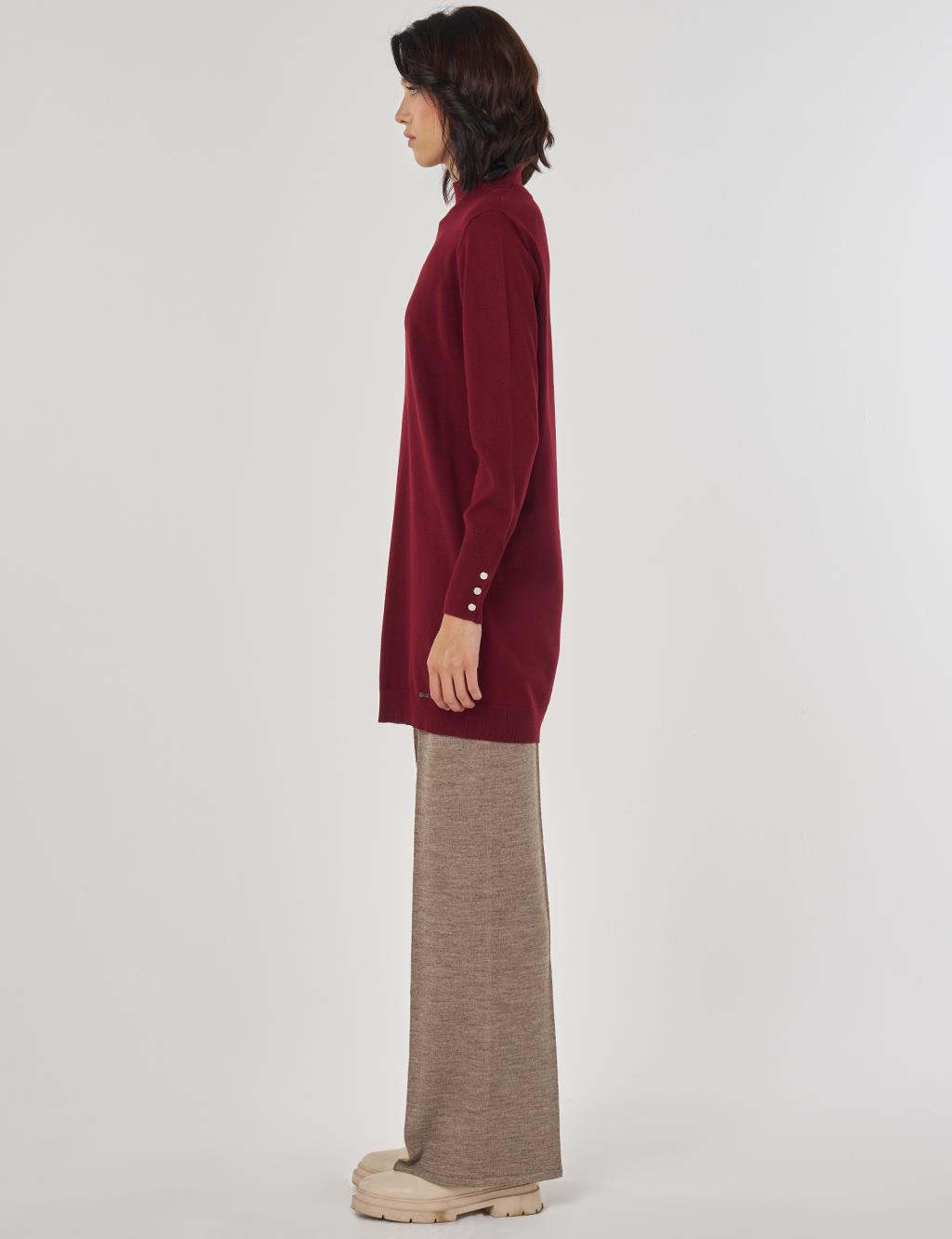 Turtleneck Basic Viscose Knit Tunic Dark Burgundy