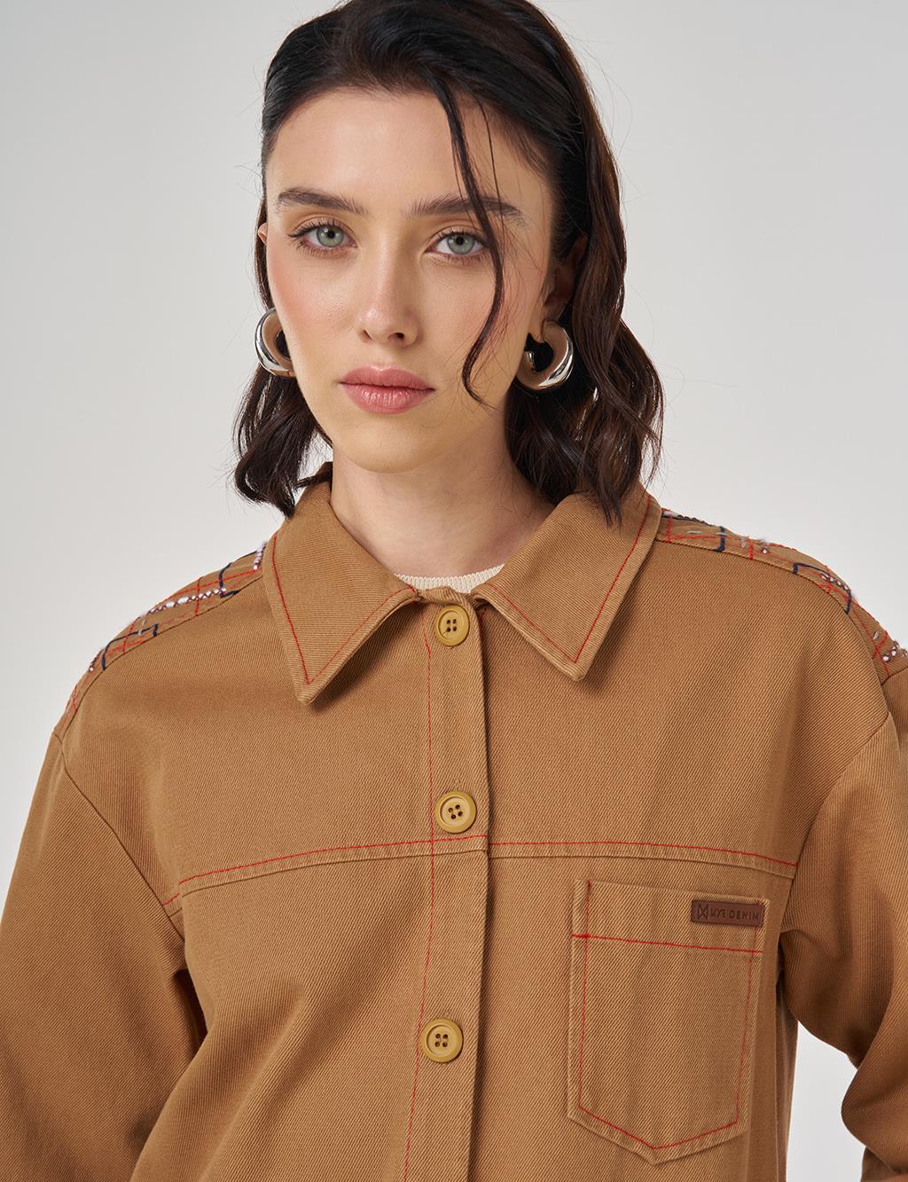 Embroidered Canvas Jacket Tobacco