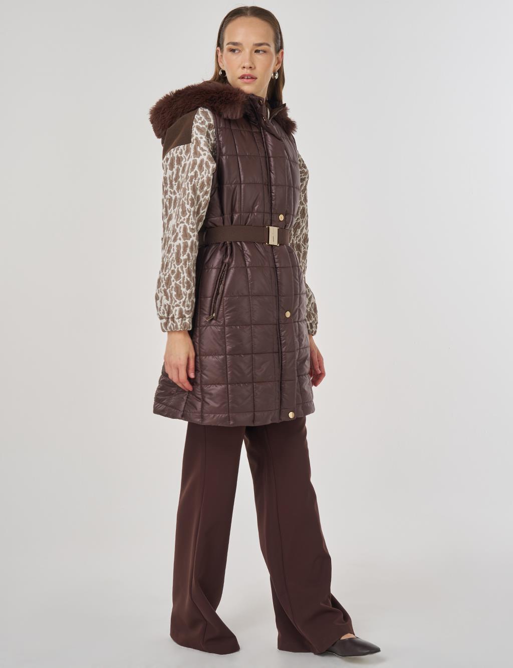 Suni Kürklü Şişme Yelek Koyu Kahve 