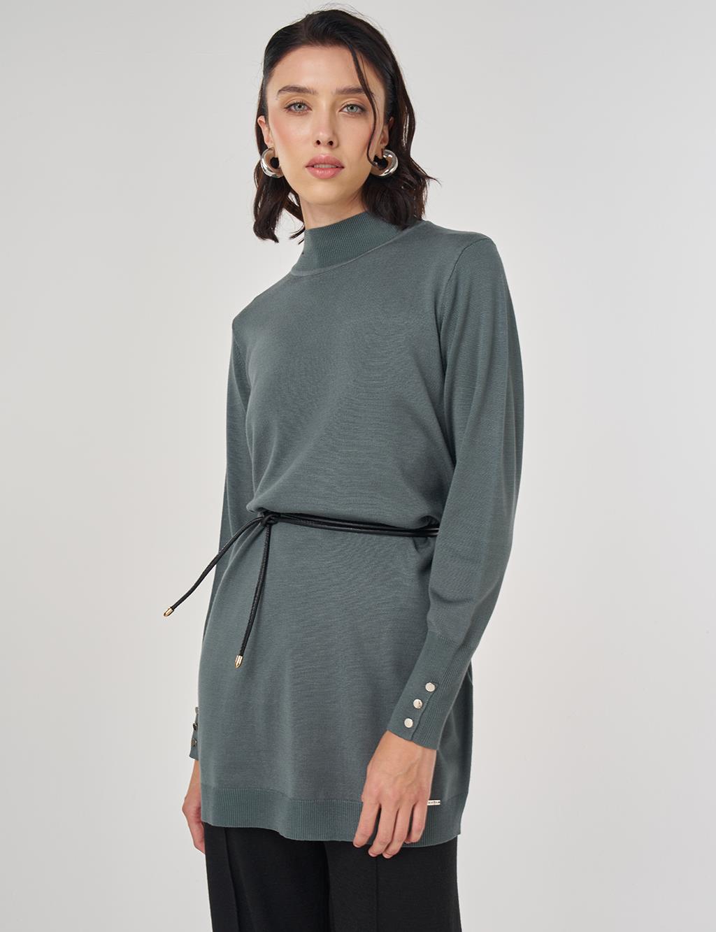Turtleneck Basic Viscose Knit Tunic Moss Green