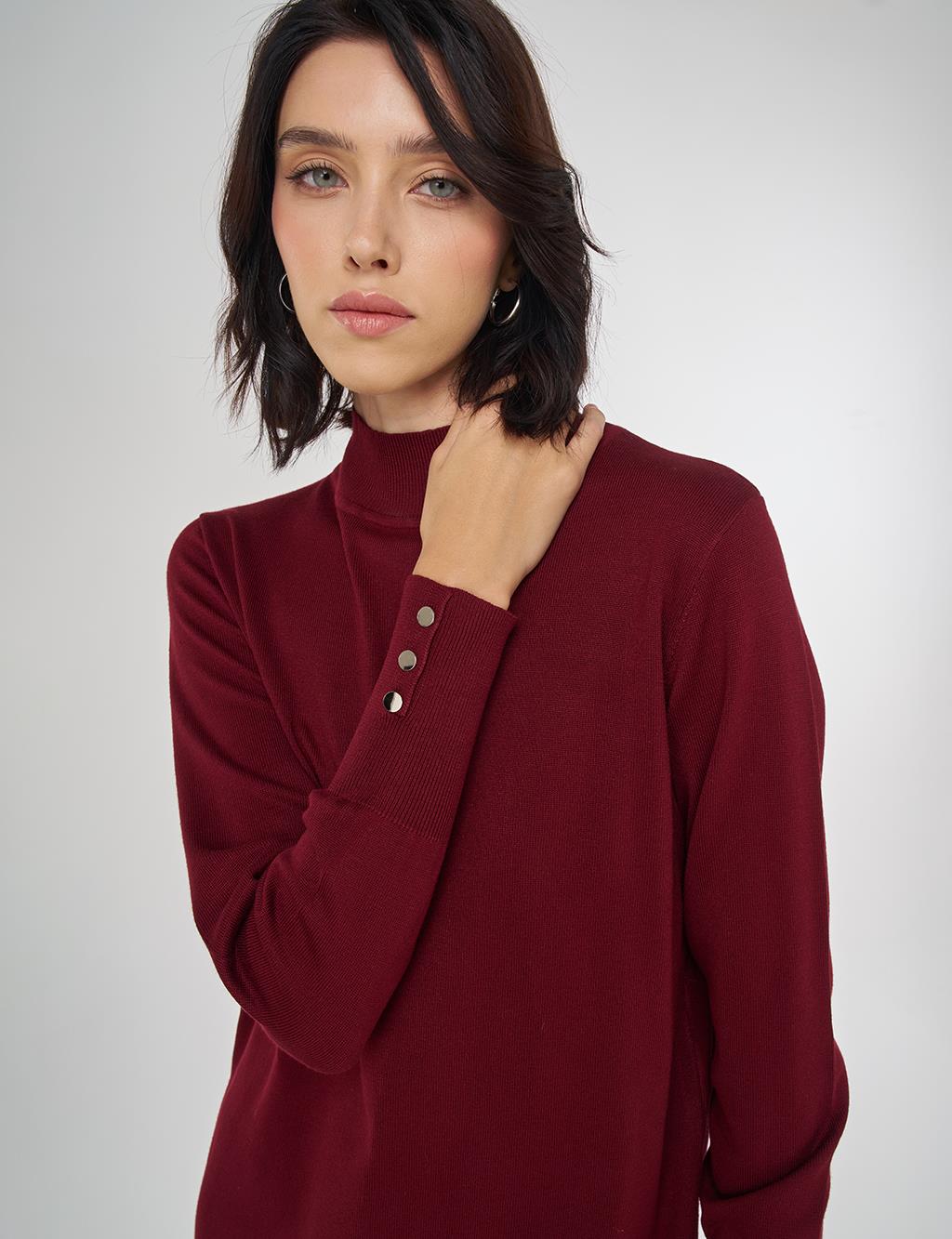 Turtleneck Basic Viscose Knit Tunic Dark Burgundy