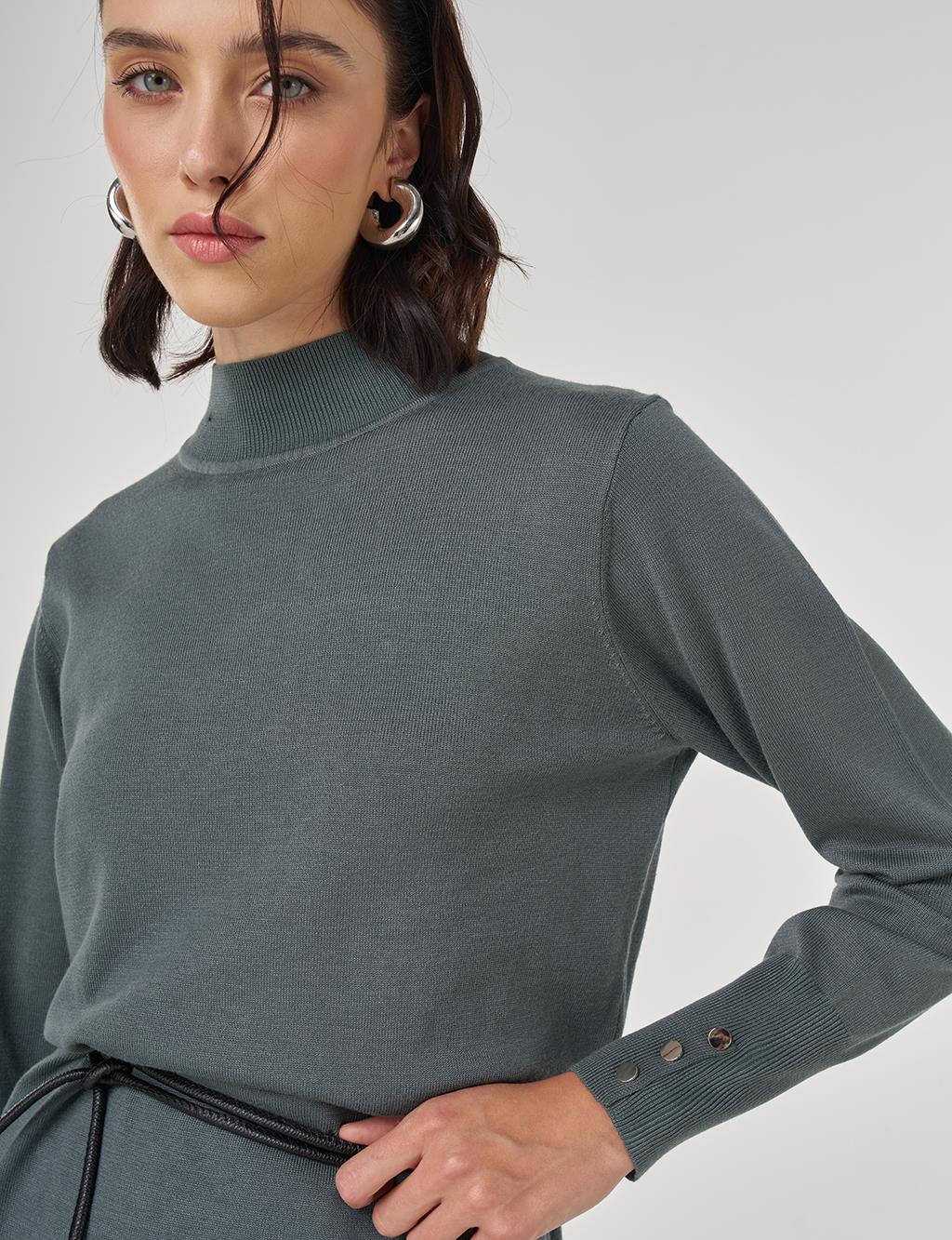 Turtleneck Basic Viscose Knit Tunic Moss Green