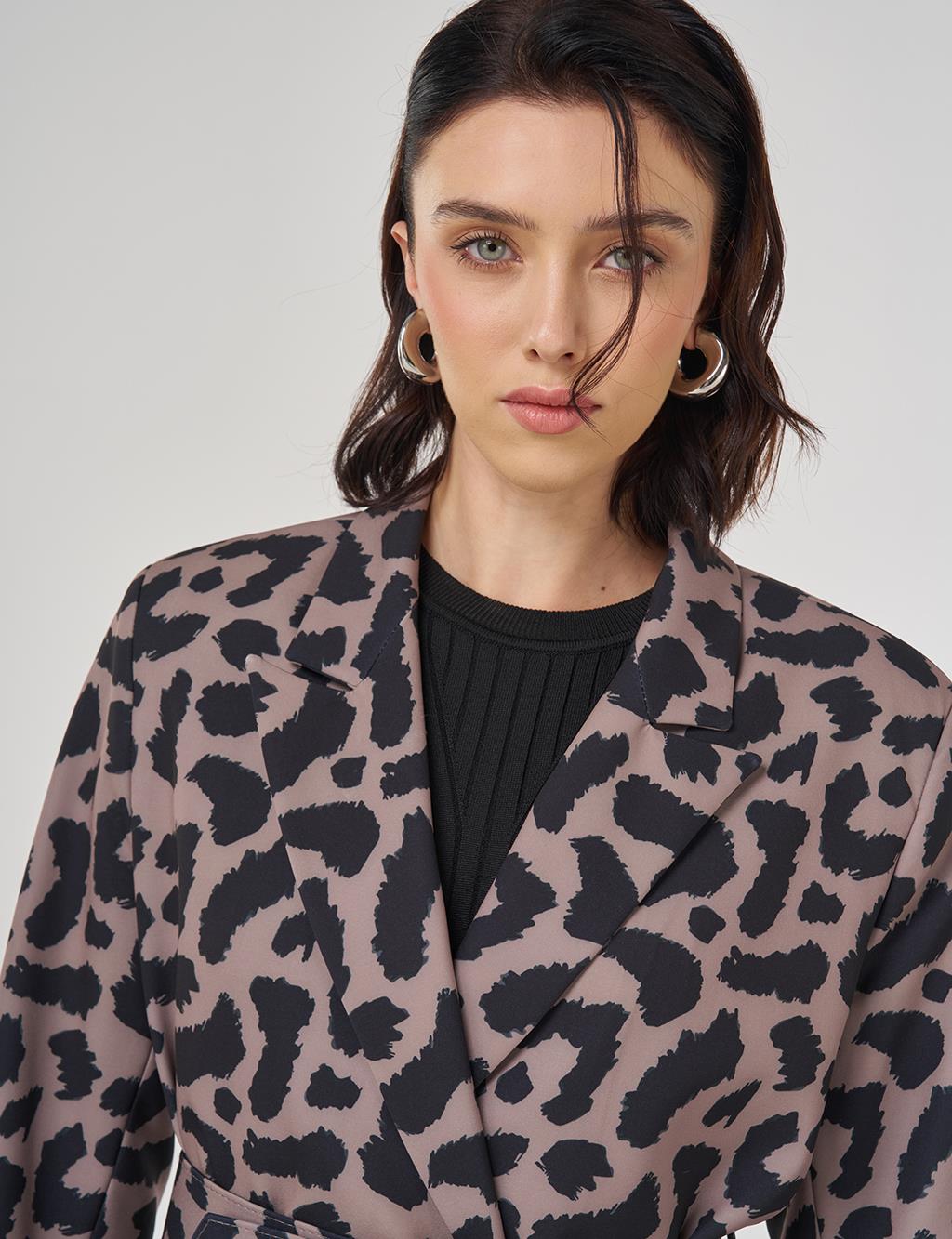 Leopard Pattern Blazer Jacket Taupe