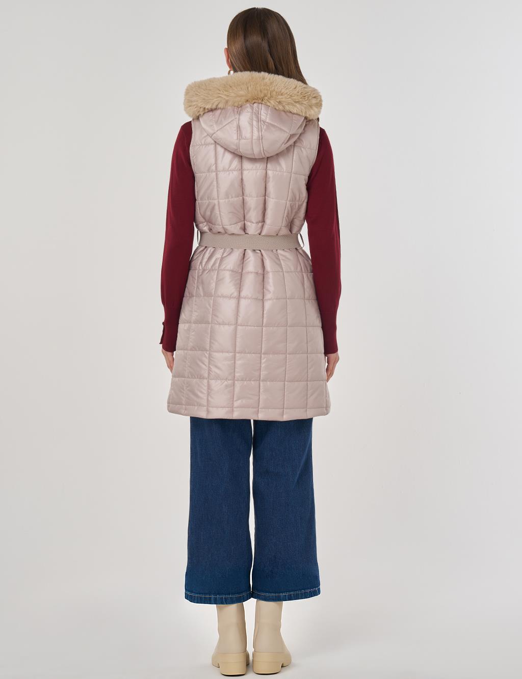 Faux Fur Puffer Vest Sand