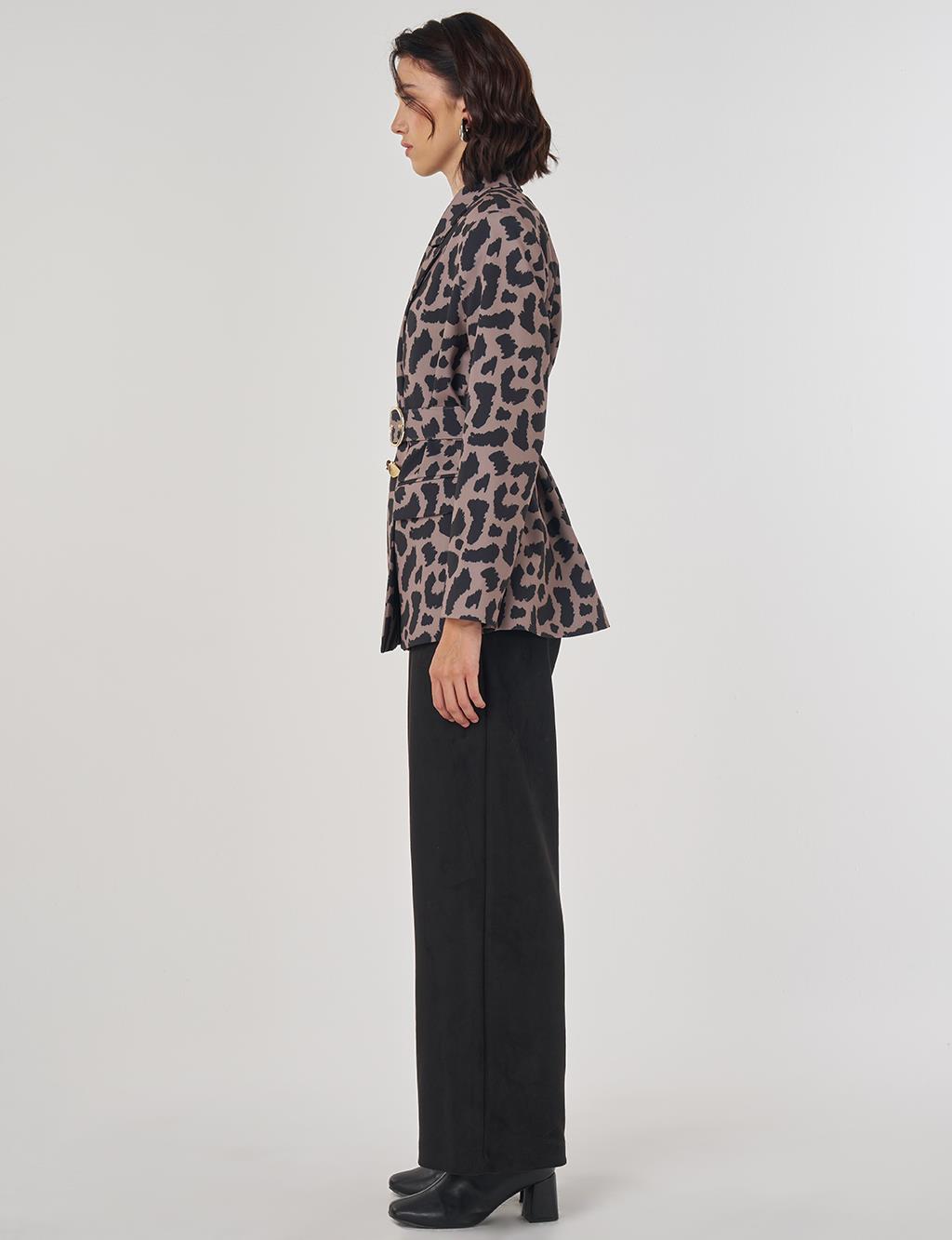 Leopard Pattern Blazer Jacket Taupe