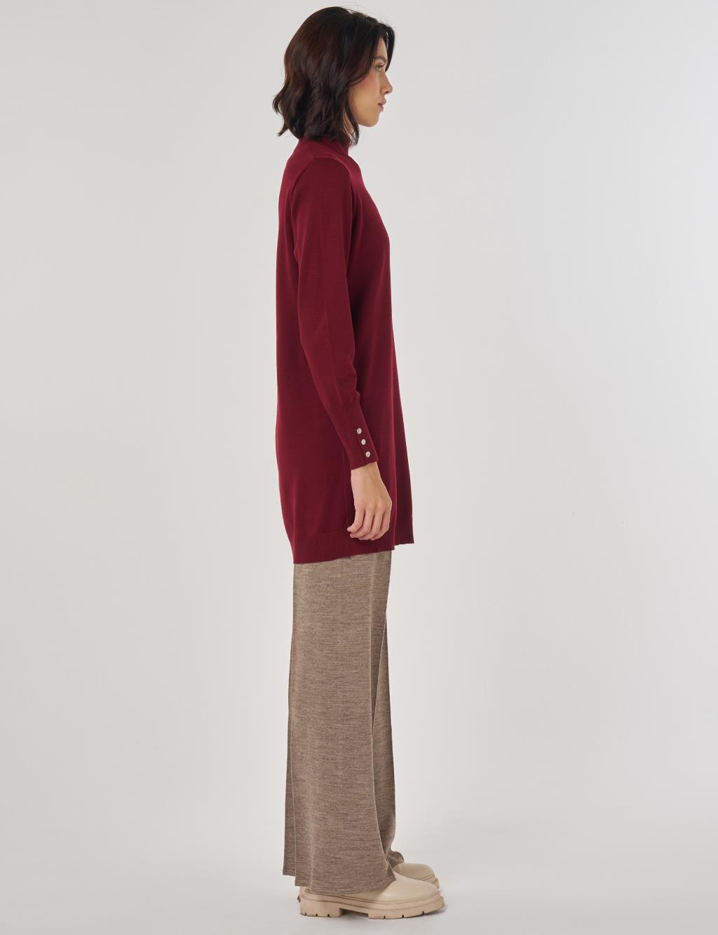 Turtleneck Basic Viscose Knit Tunic Dark Burgundy