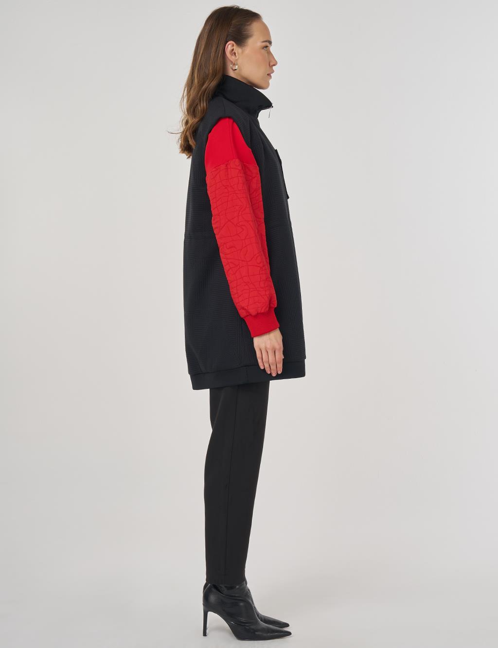 Dik Yaka Bel Büzgülü Yelek Siyah