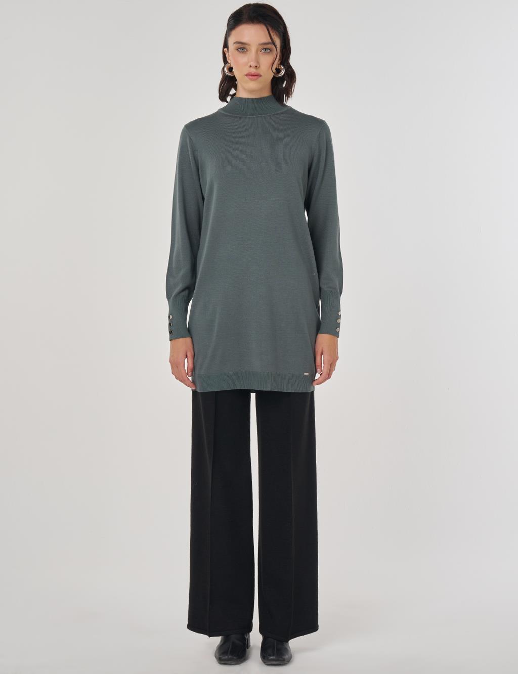 Turtleneck Basic Viscose Knit Tunic Moss Green