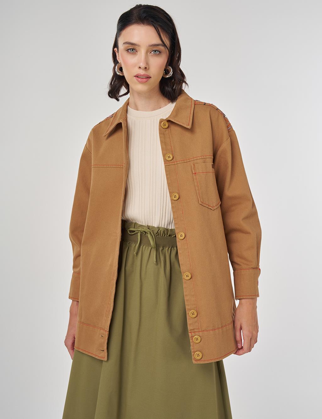Embroidered Canvas Jacket Tobacco