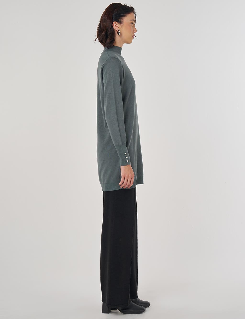 Turtleneck Basic Viscose Knit Tunic Moss Green