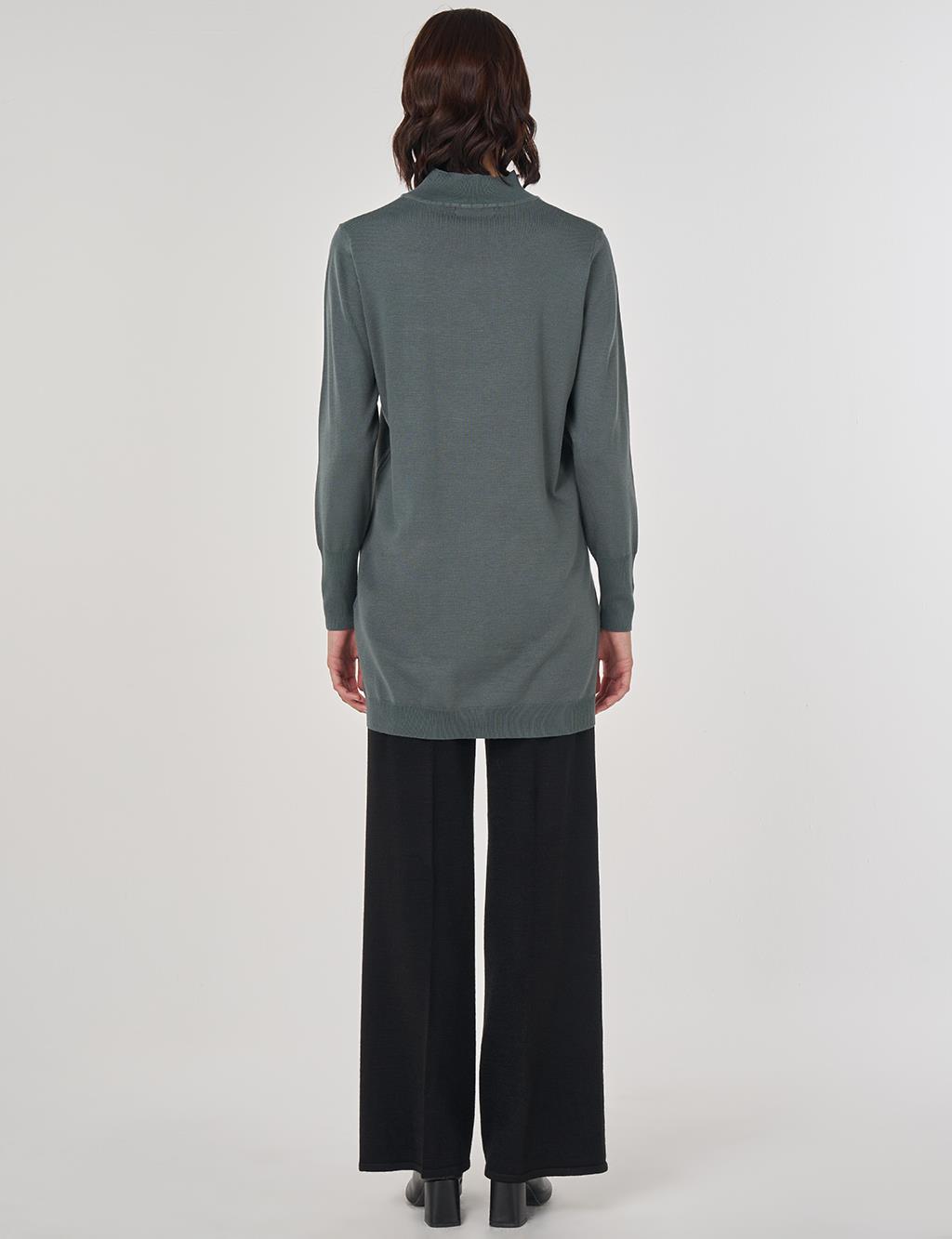 Turtleneck Basic Viscose Knit Tunic Moss Green