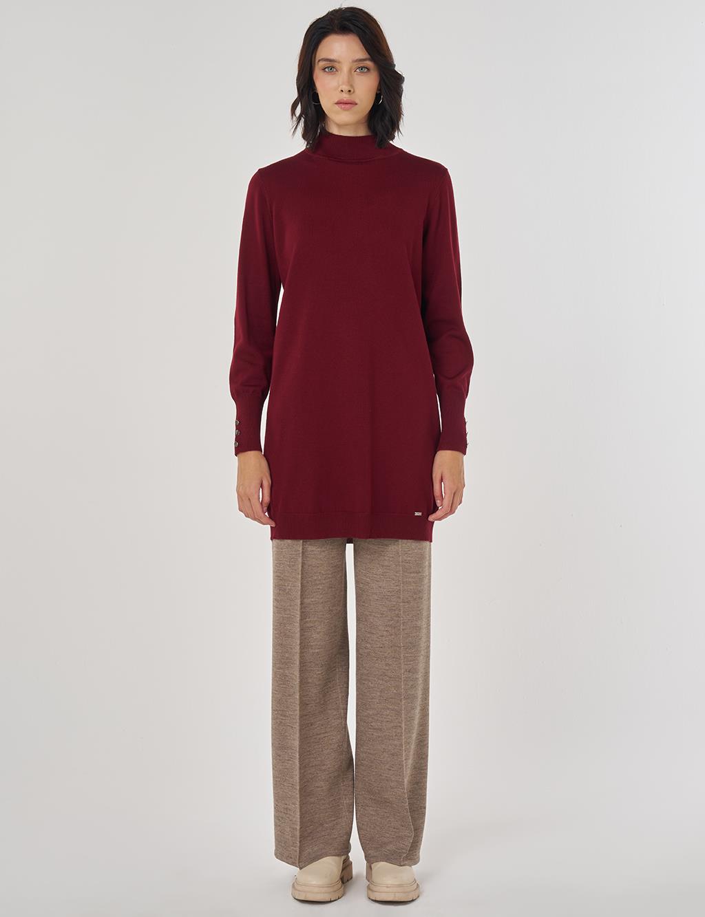 Turtleneck Basic Viscose Knit Tunic Dark Burgundy