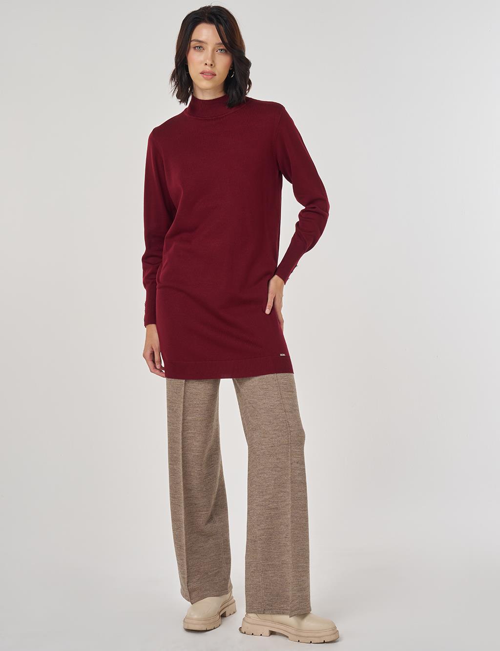 Turtleneck Basic Viscose Knit Tunic Dark Burgundy