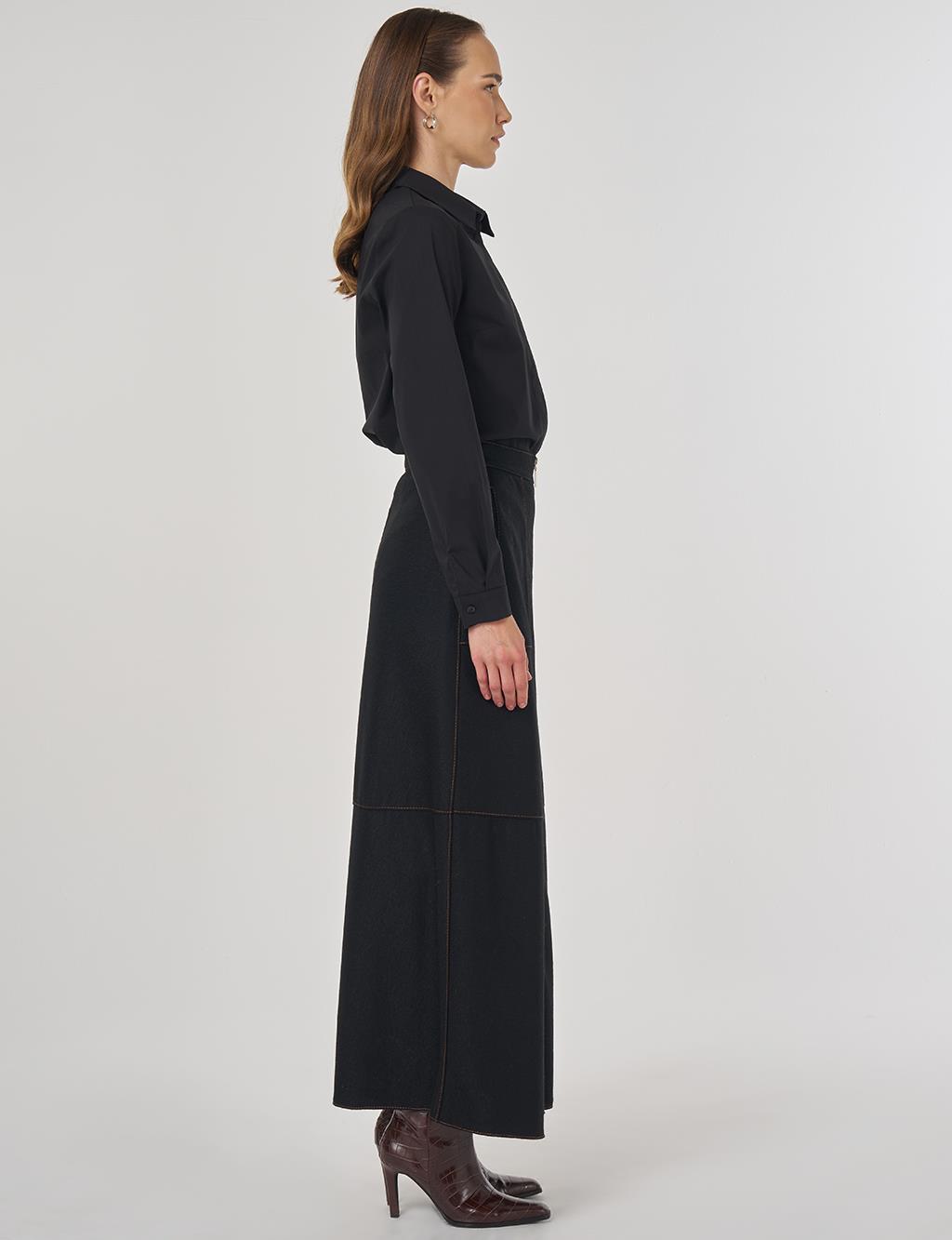 Zipper Closure Wool Skirt Black