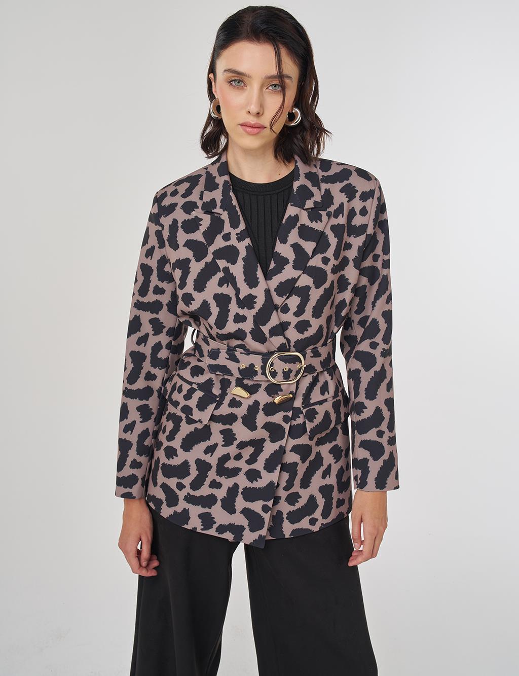 Leopard Pattern Blazer Jacket Taupe