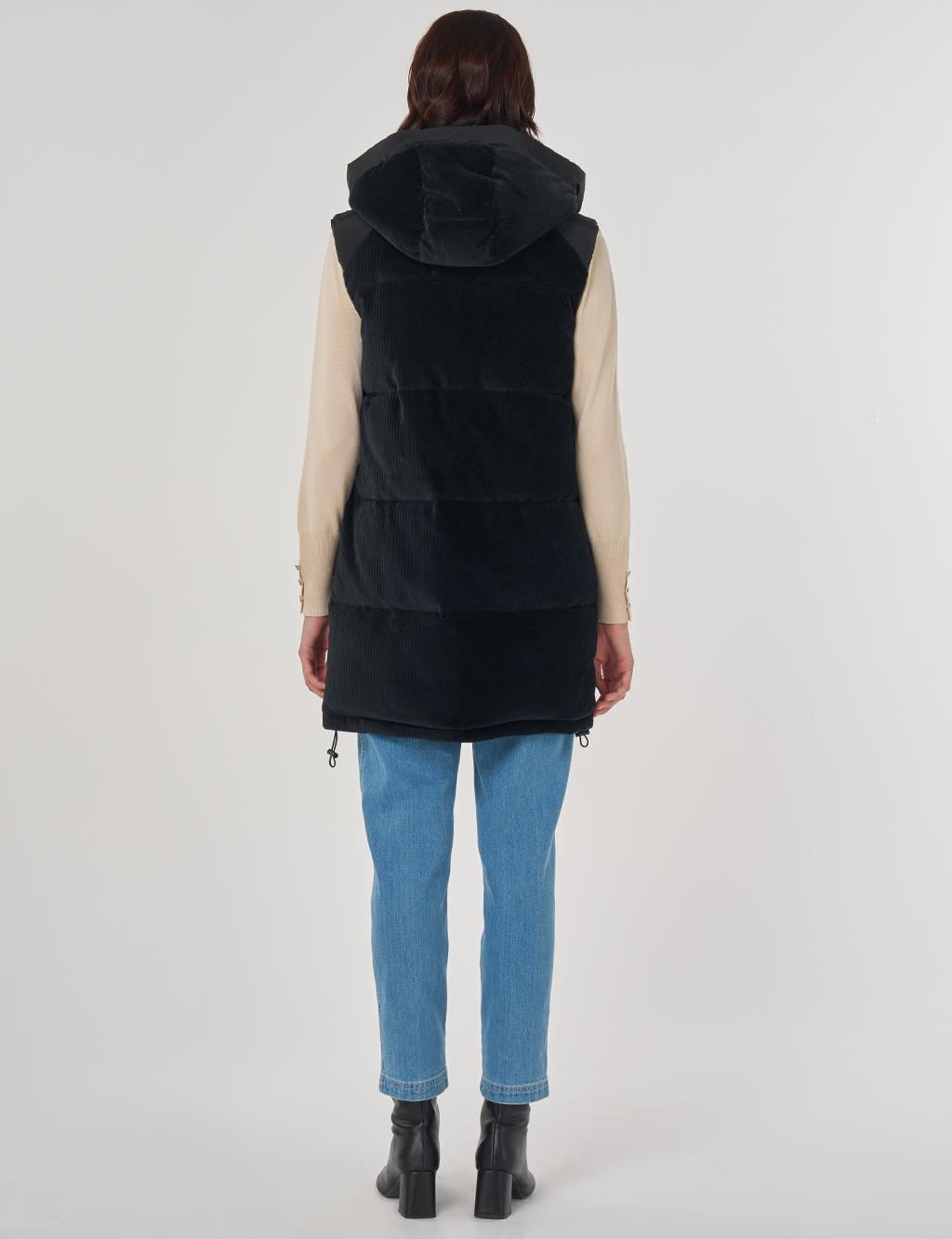 Velvet Trimmed Puffer Vest Black