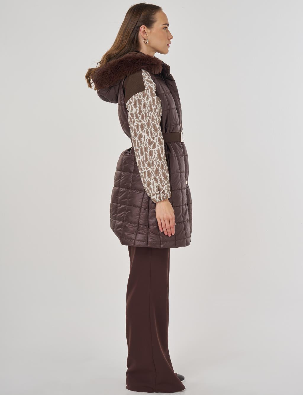 Suni Kürklü Şişme Yelek Koyu Kahve 