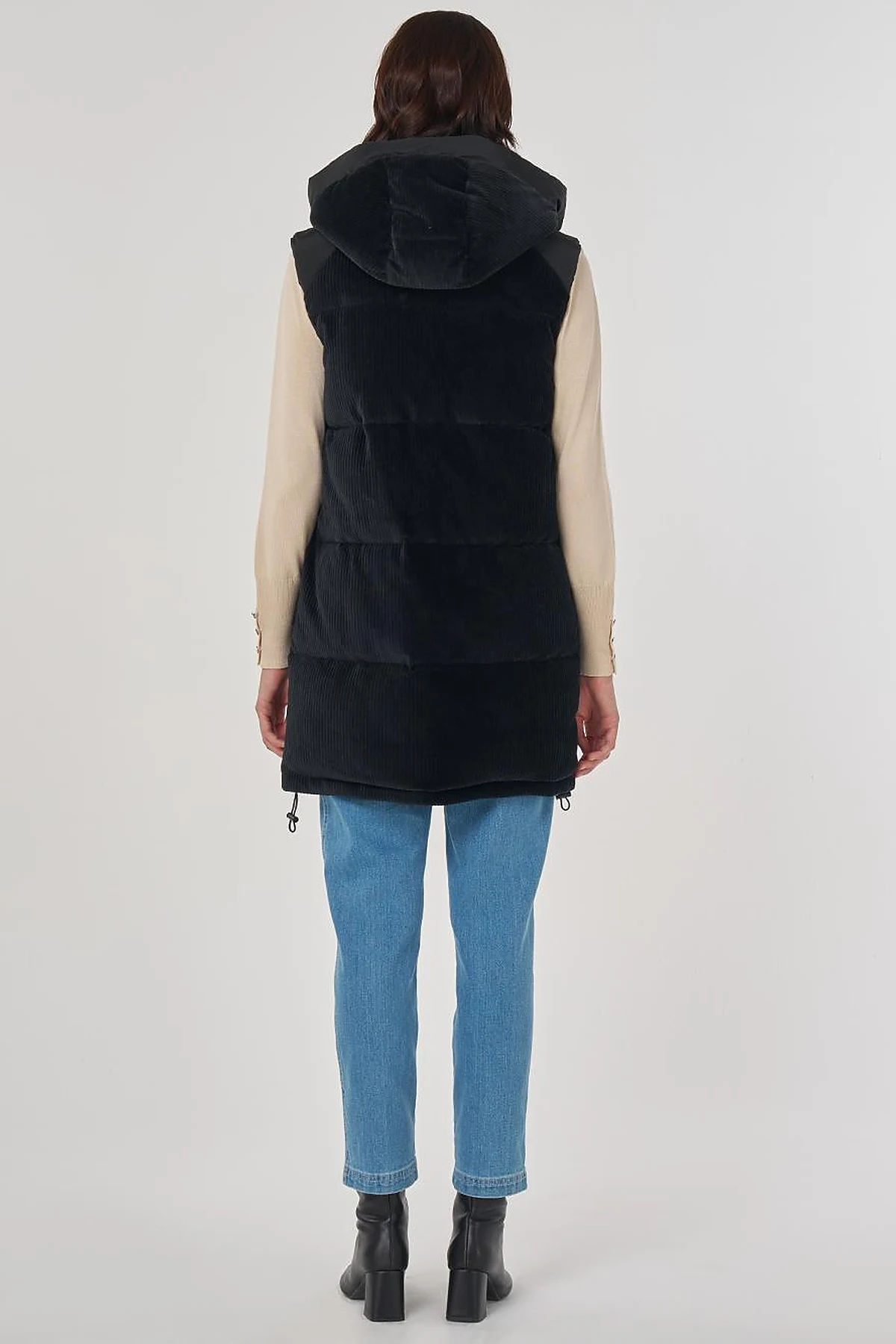 Velvet Trimmed Puffer Vest Black