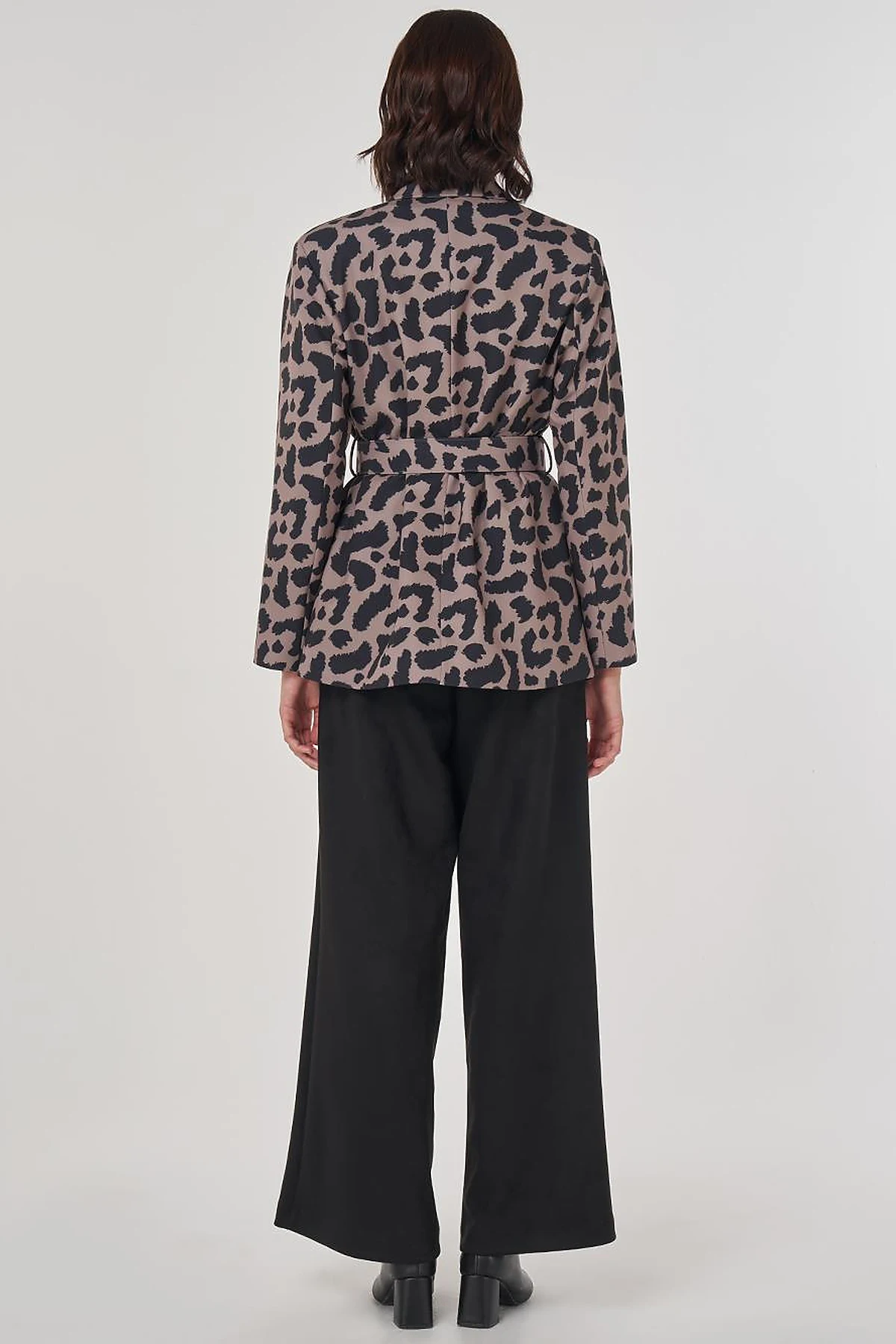 Leopar Desen Blazer Ceket Vizon