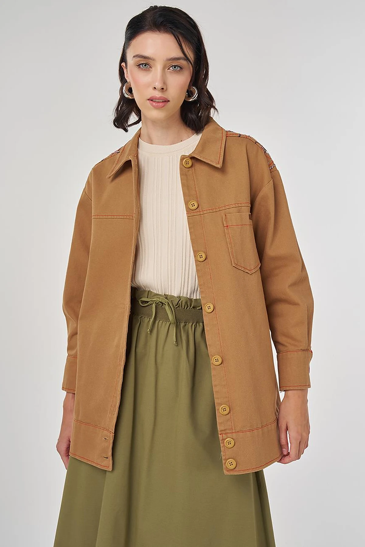 Embroidered Canvas Jacket Tobacco