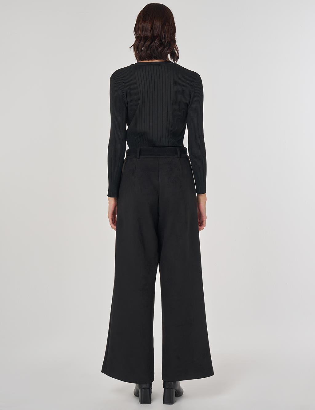 Belted Suede Pants Black